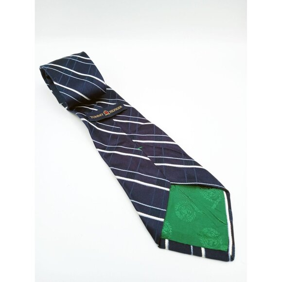 Tommy Hilfiger Mens Vintage Plaid Striped Necktie Navy & White Stripes Classic - Picture 6 of 16